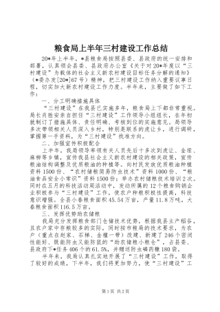 2024年粮食局上半年三村建设工作总结