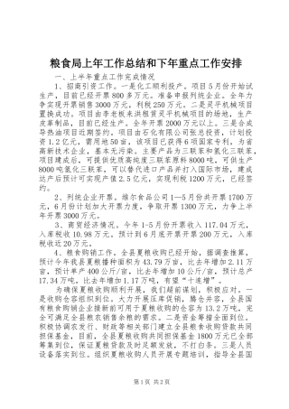 2024年粮食局上年工作总结和下年重点工作安排