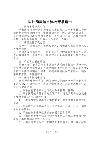 2024年审计局廉洁自律公开承诺书