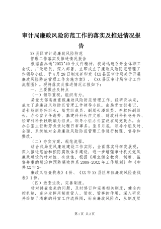 2024年审计局廉政风险防范工作的落实及推进情况报告