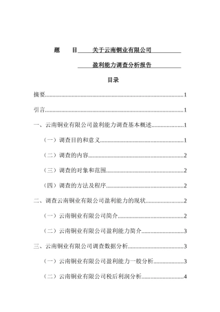 关于云南铜业有限公司盈利能力调查分析报告  会计学专业