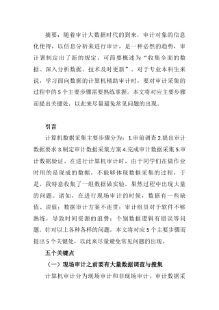 计算机审计数据采集关键处分析研究 计算机专业