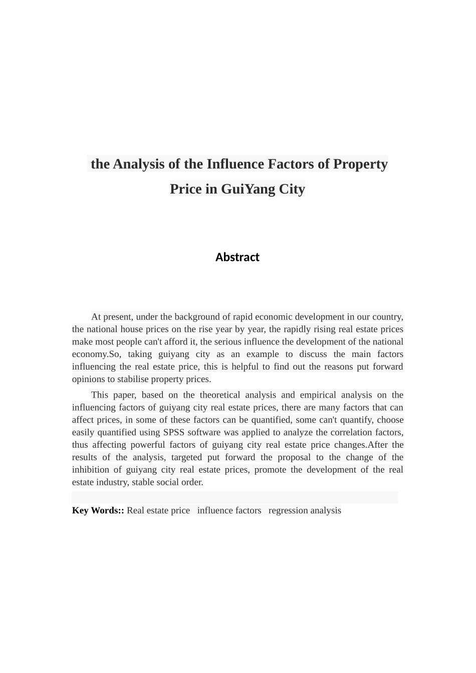 影响贵阳市的房地产价格的因素分析研究 工商管理专业_第2页