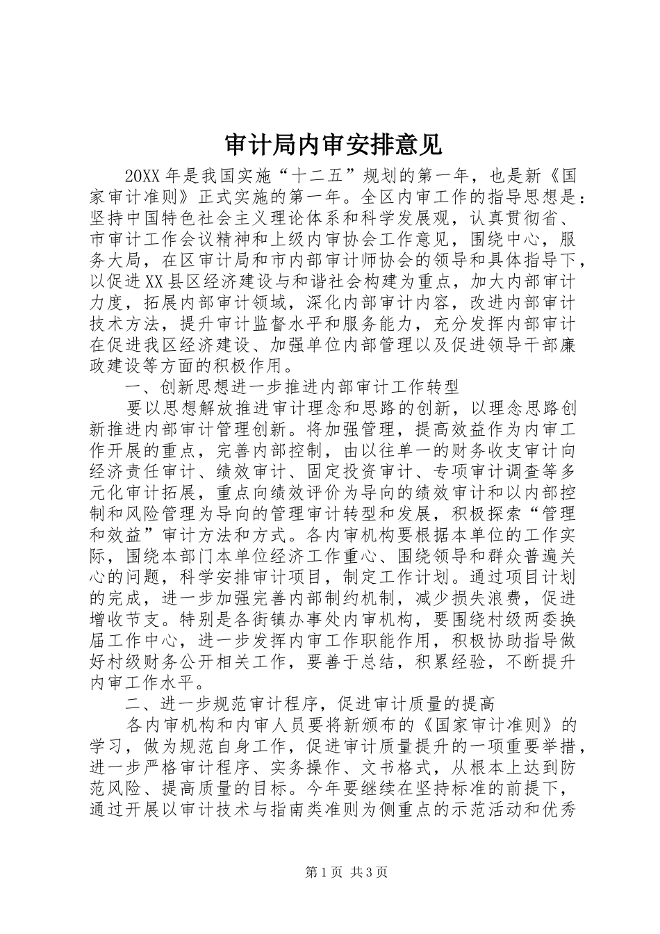 2024年审计局内审安排意见_第1页