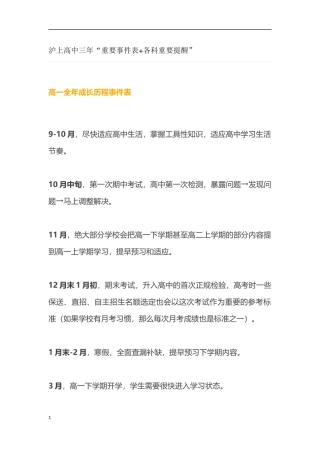 沪上高中三年“重要事件表+各科重要提醒”  教育教学专业
