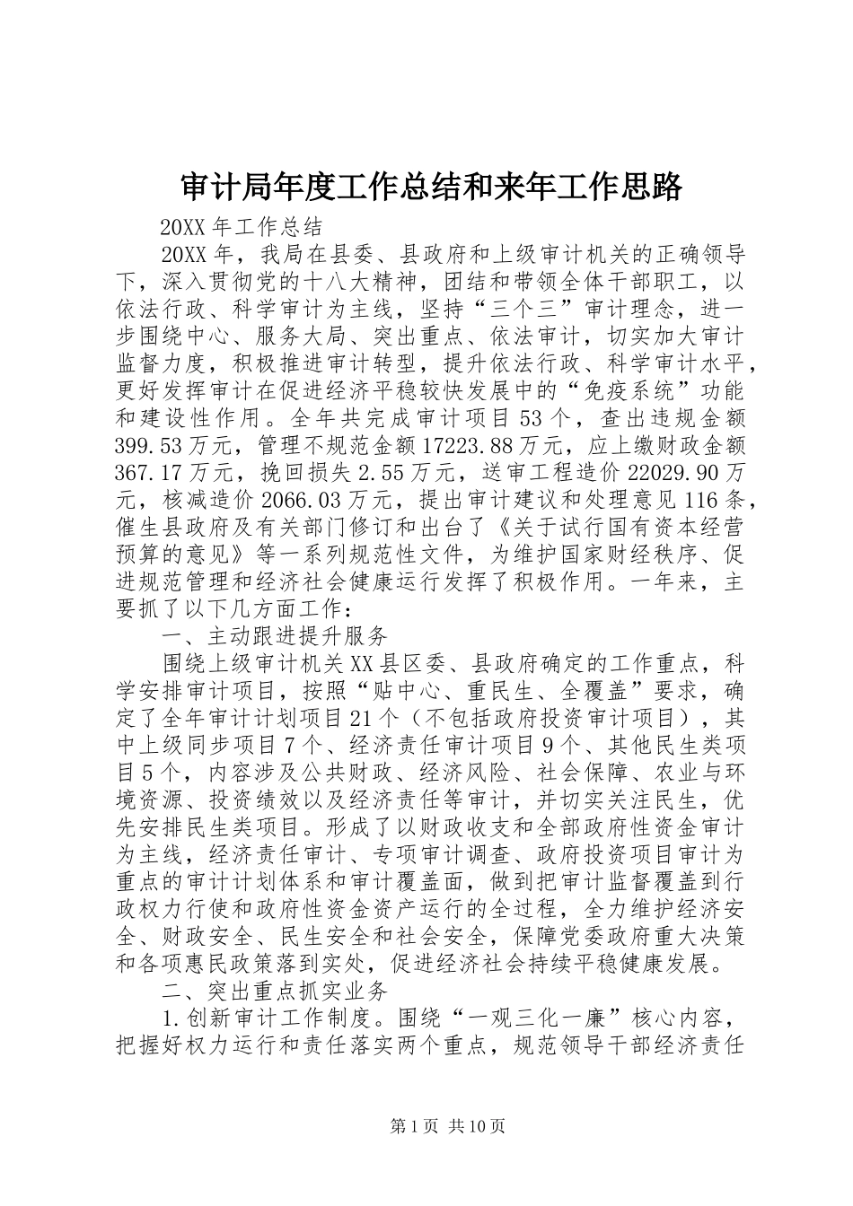 2024年审计局年度工作总结和来年工作思路_第1页