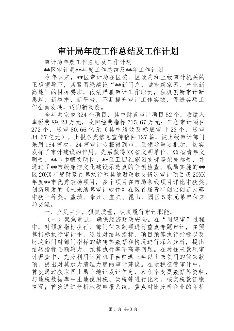 2024年审计局年度工作总结及工作计划_第1页