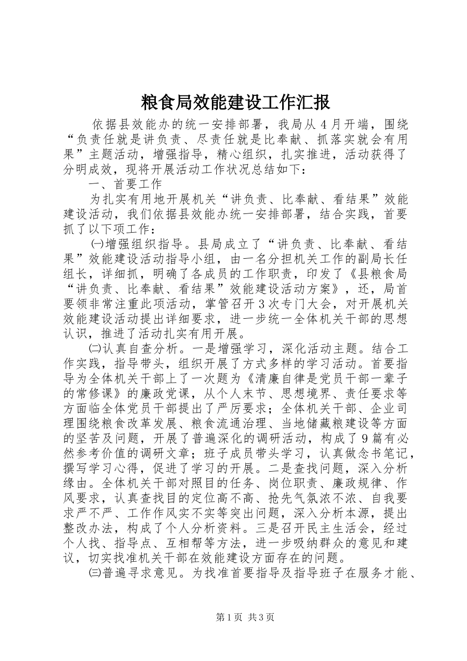 2024年粮食局效能建设工作汇报_第1页