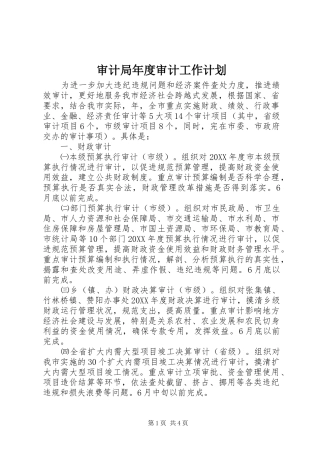 2024年审计局年度审计工作计划
