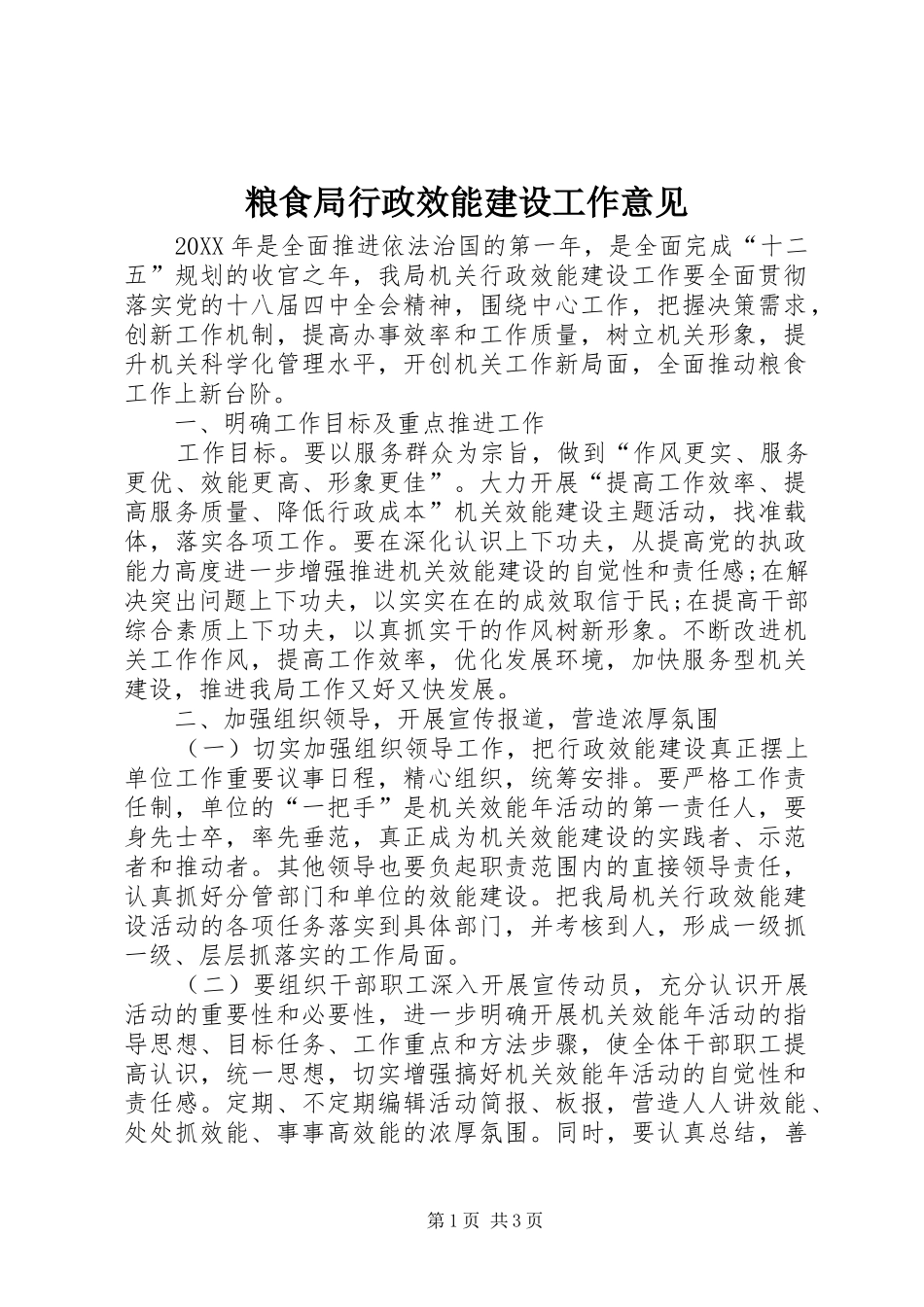 2024年粮食局行政效能建设工作意见_第1页