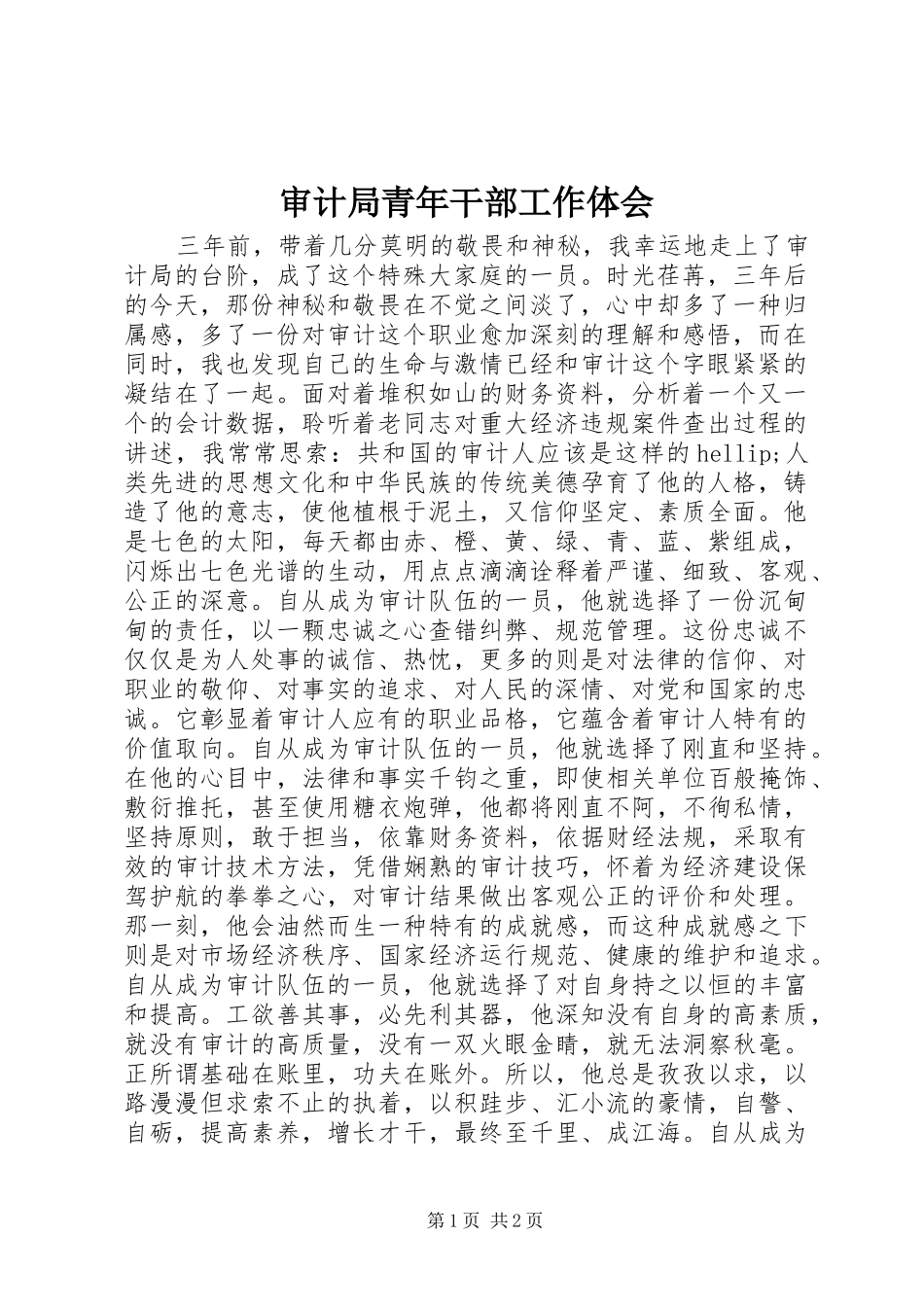2024年审计局青年干部工作体会_第1页