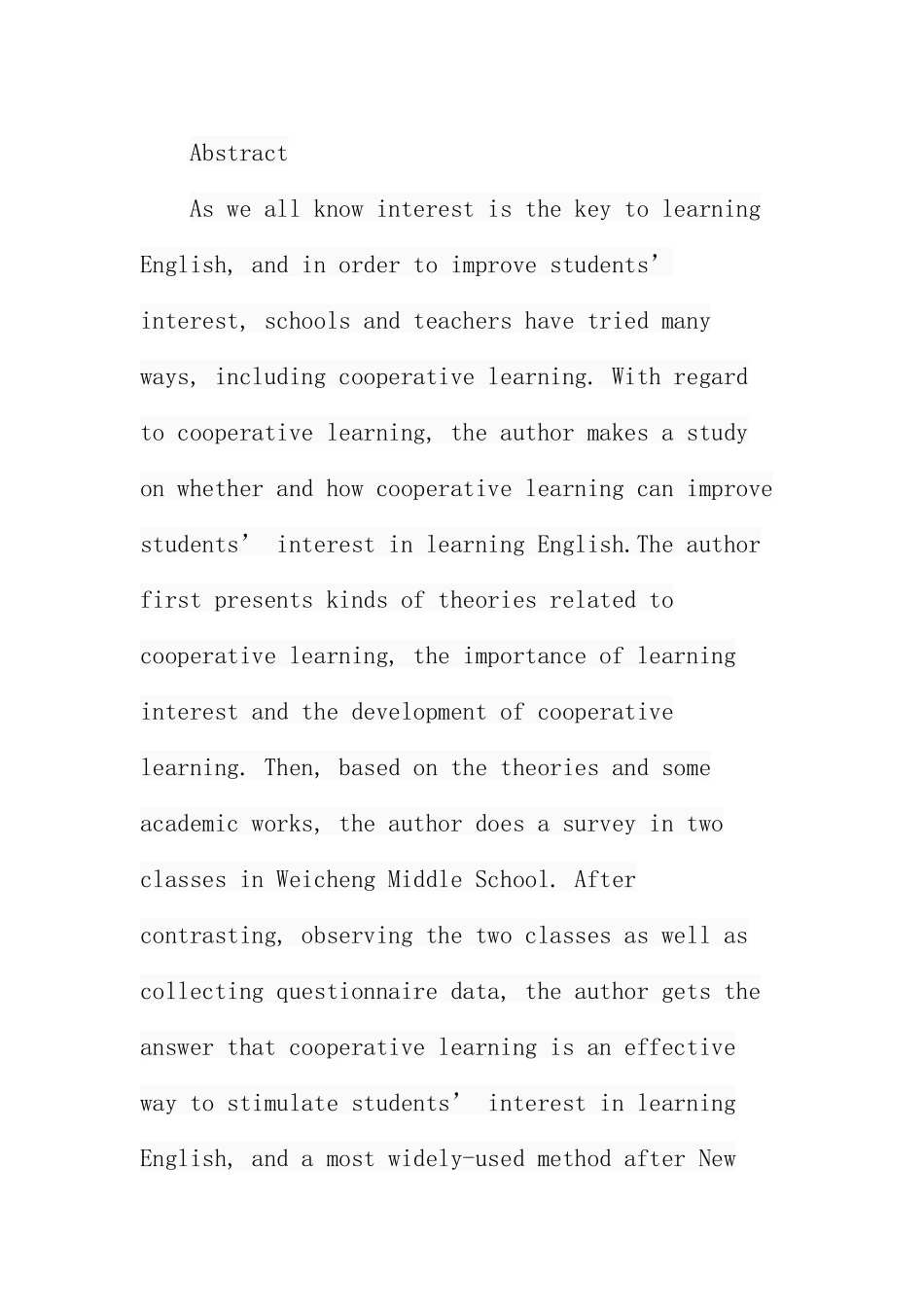 合作学习对提高英语兴趣的调查分析  工商管理专业_第1页