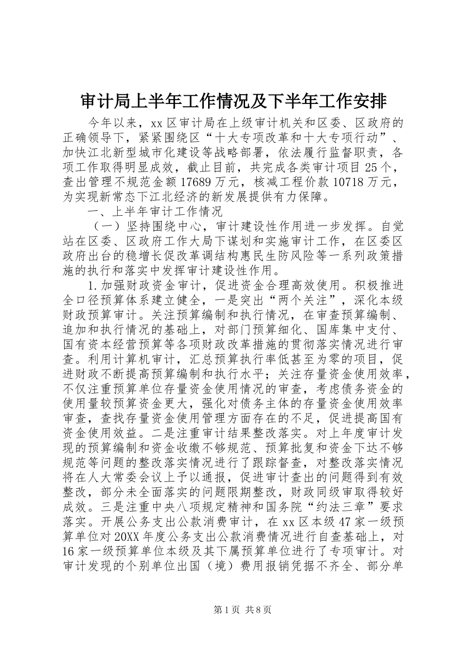 2024年审计局上半年工作情况及下半年工作安排_第1页