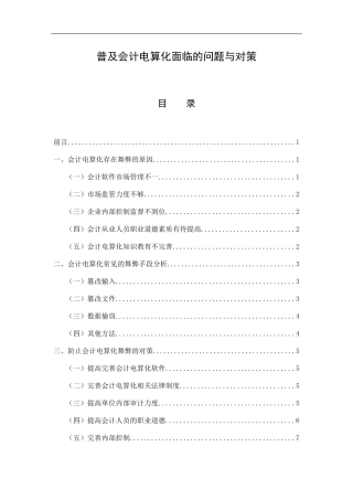 会计电算化的舞弊和对策  财务管理专业