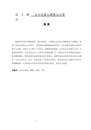 会计电算化舞弊及对策分析研究  财务管理专业