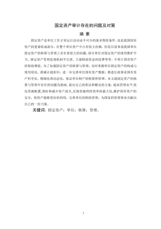 固定资产审计存在的问题及对策  会计学专业