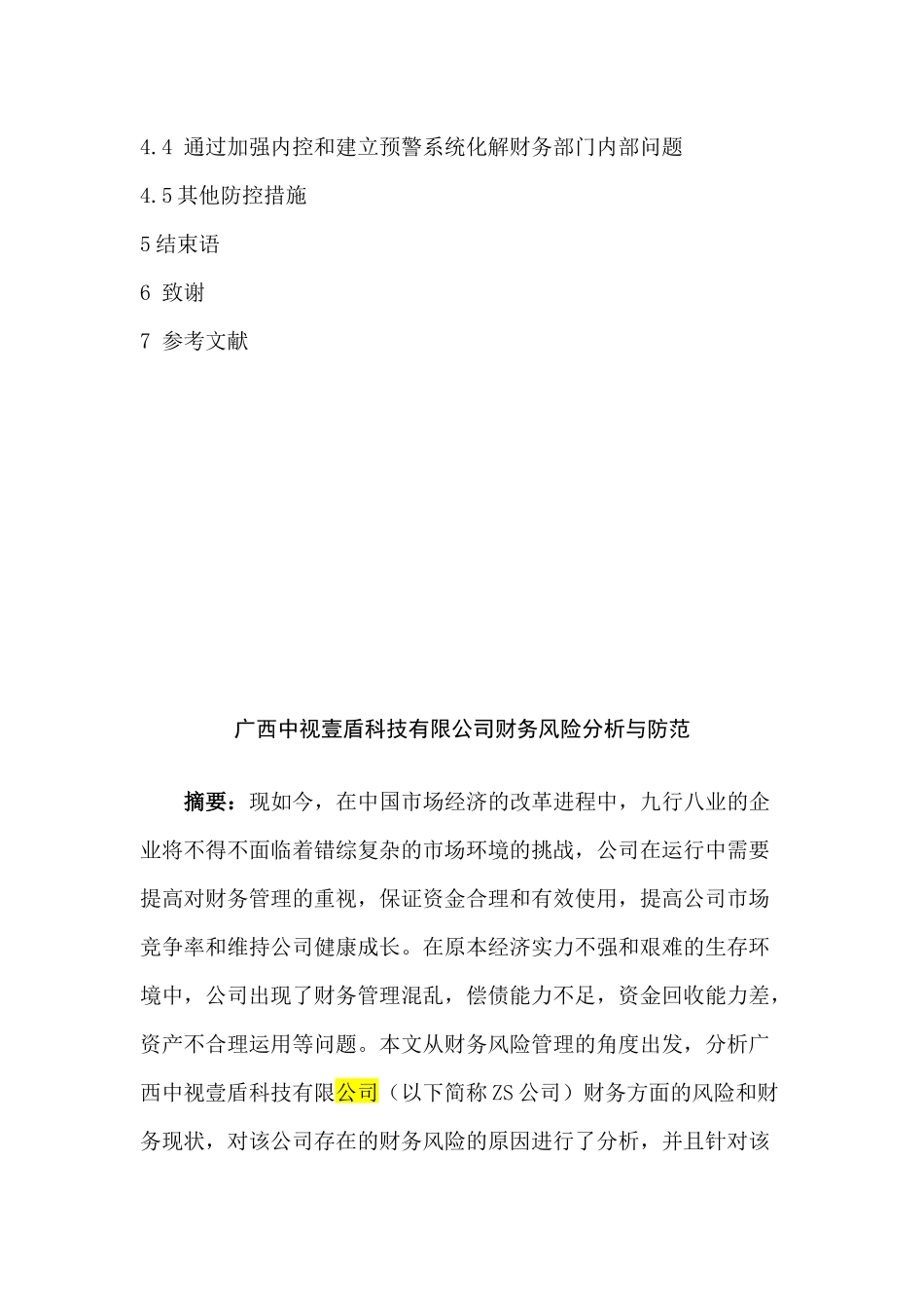 广西中视壹盾科技有限公司财务风险分析与防范  会计学专业_第2页