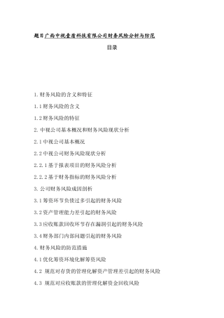 广西中视壹盾科技有限公司财务风险分析与防范  会计学专业
