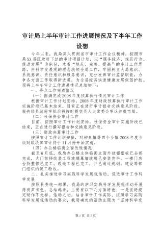 2024年审计局上半年审计工作进展情况及下半年工作设想