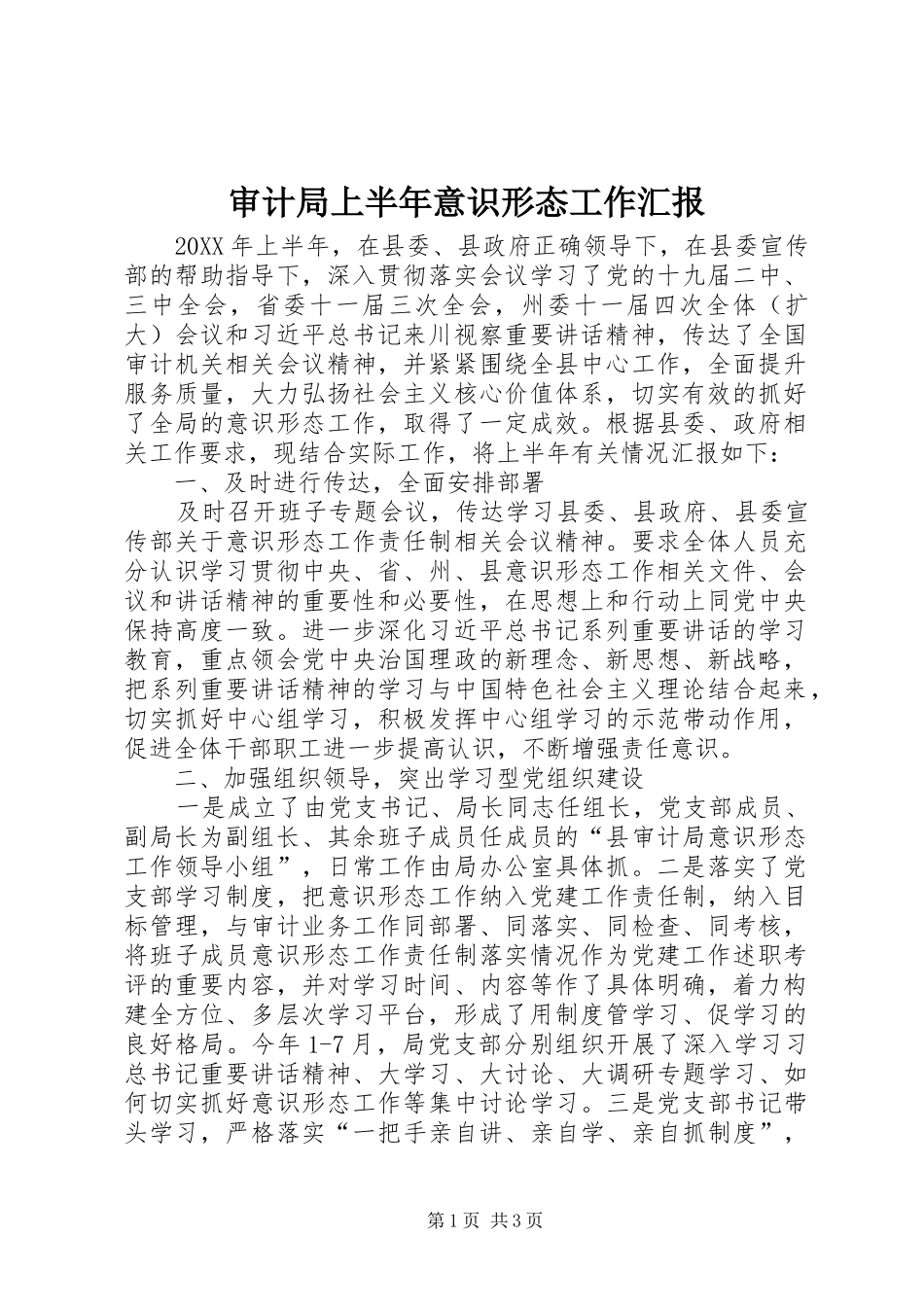 2024年审计局上半年意识形态工作汇报_第1页