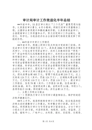 2024年审计局审计工作效益化半年总结