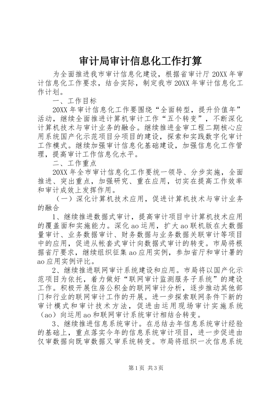 2024年审计局审计信息化工作打算_第1页