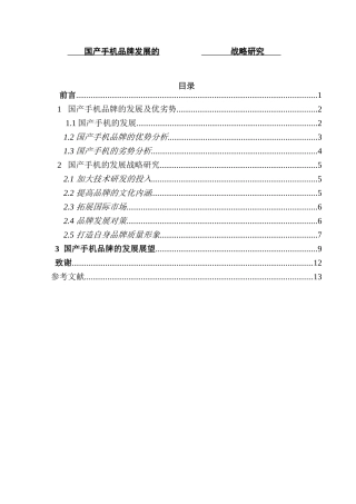 国产手机品牌发展的战略研究  工商管理专业