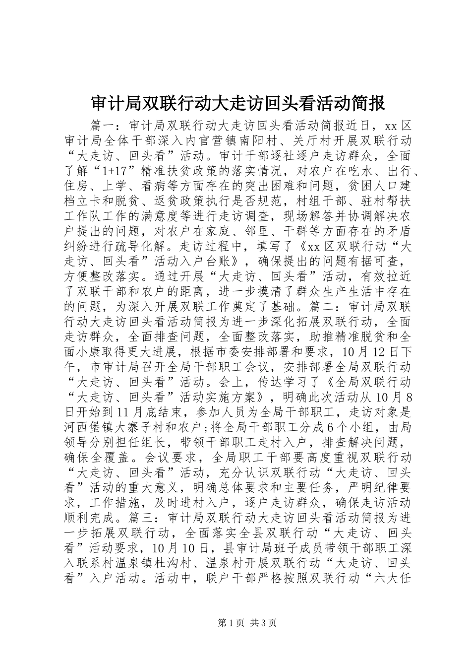 2024年审计局双联行动大走访回头看活动简报_第1页
