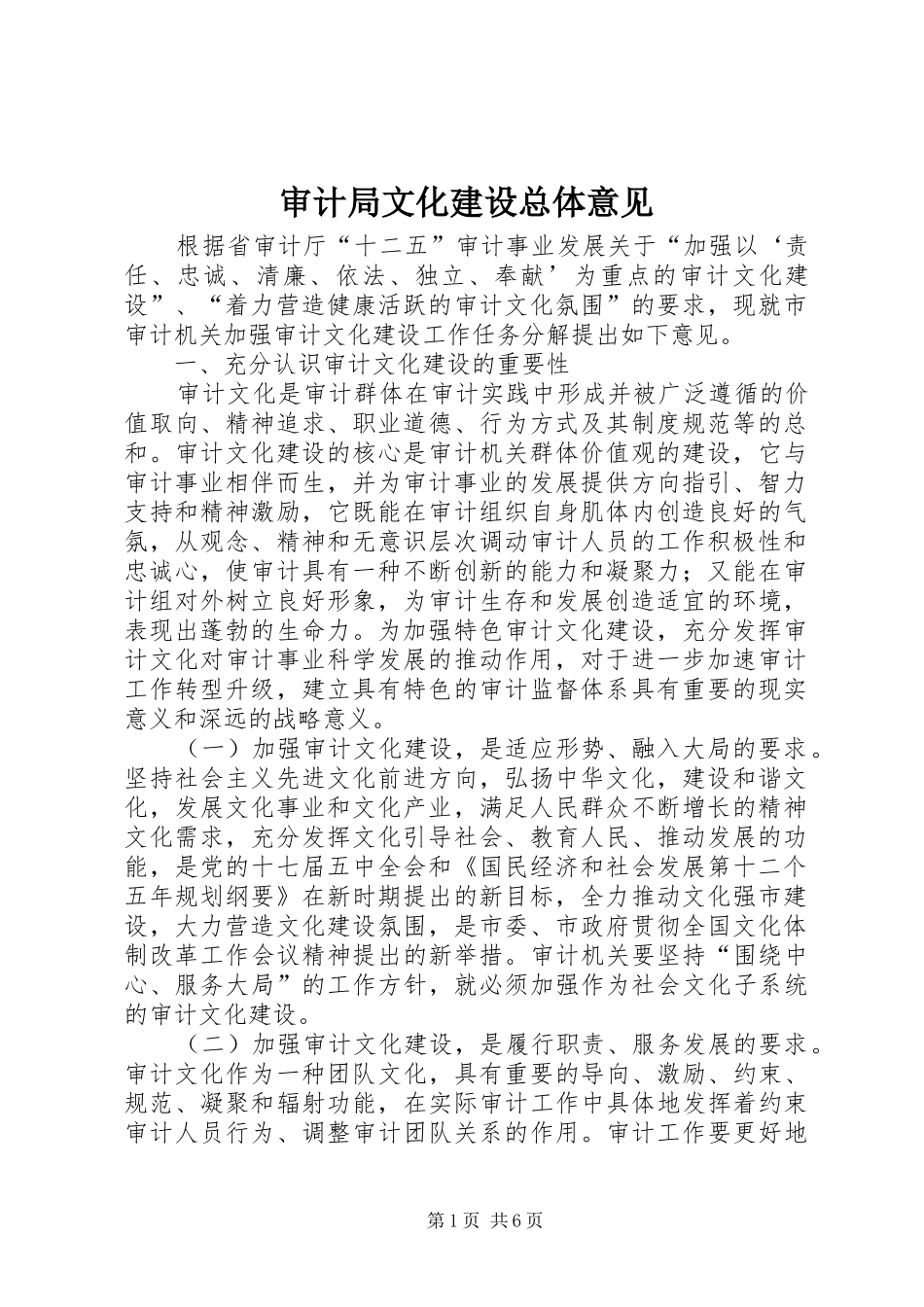 2024年审计局文化建设总体意见_第1页