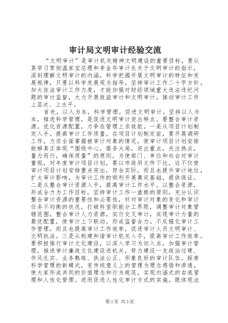 2024年审计局文明审计经验交流