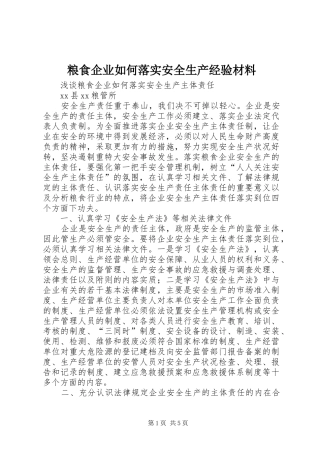 2024年粮食企业如何落实安全生产经验材料