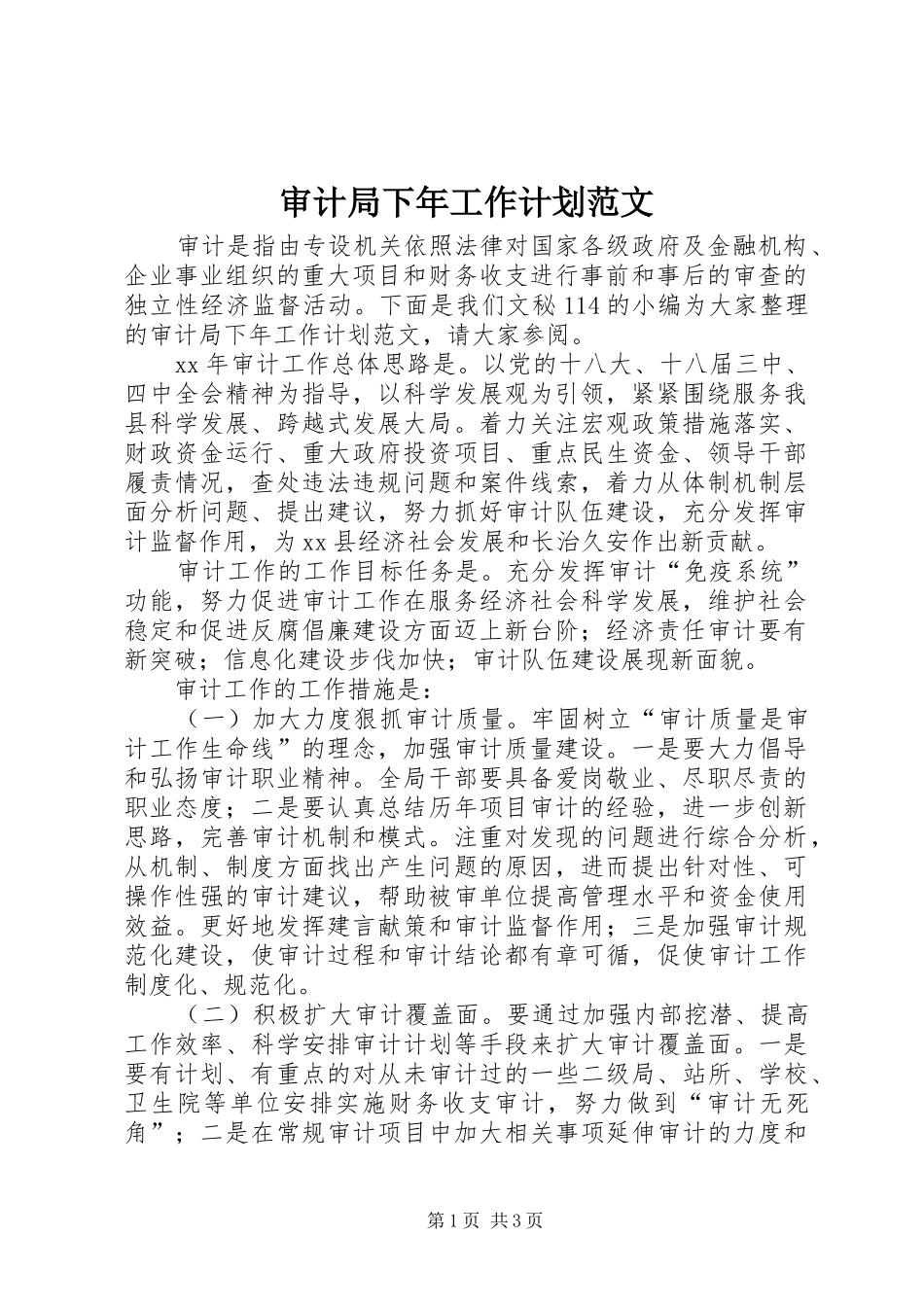 2024年审计局下年工作计划范文_第1页