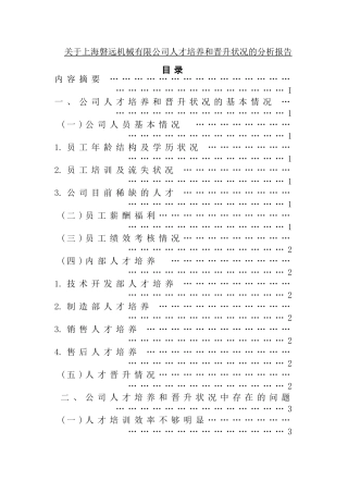 关于上海磐远机械有限公司人才培养和晋升状况的分析报告  人力资源管理专业