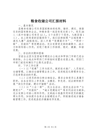 2024年粮食收储公司汇报材料