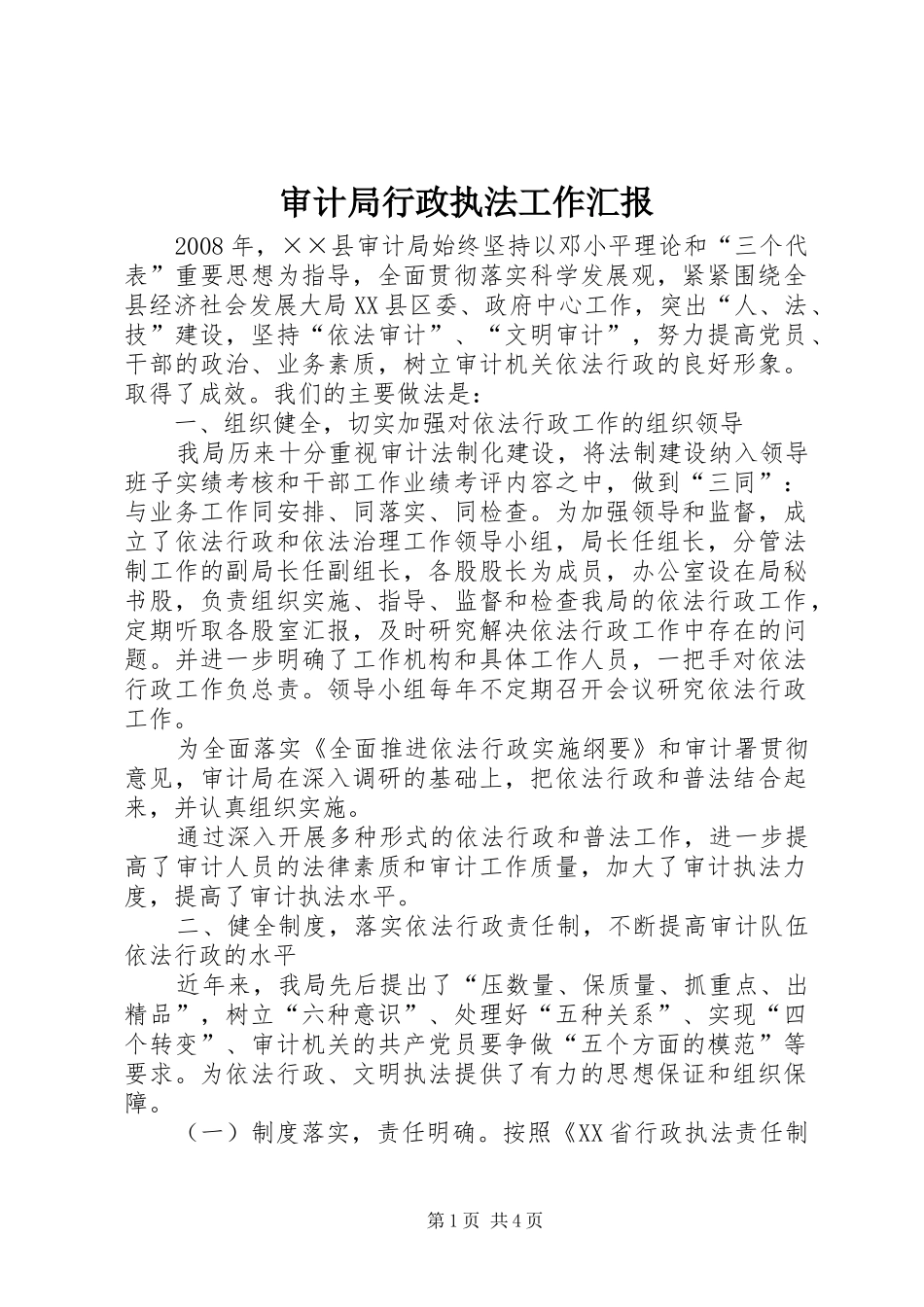 2024年审计局行政执法工作汇报_第1页