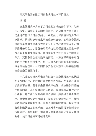 会计学专业 电器有限公司资金使用效率评价研究