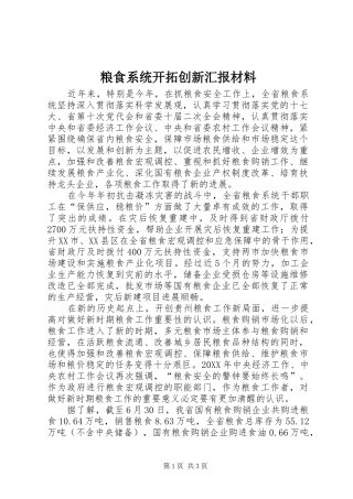 2024年粮食系统开拓创新汇报材料