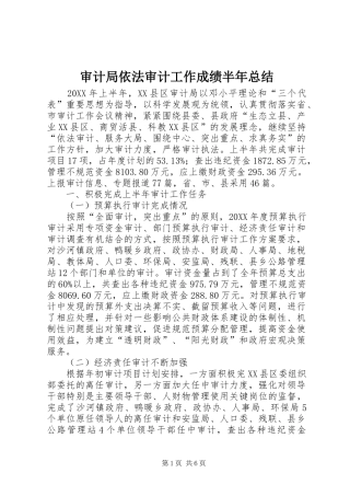 2024年审计局依法审计工作成绩半年总结