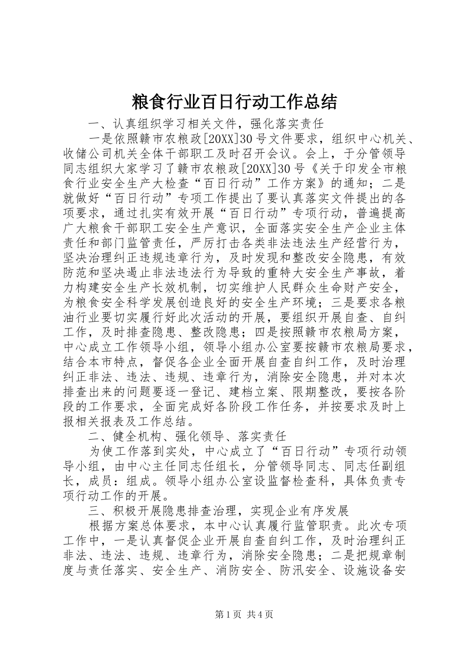 2024年粮食行业百日行动工作总结_第1页