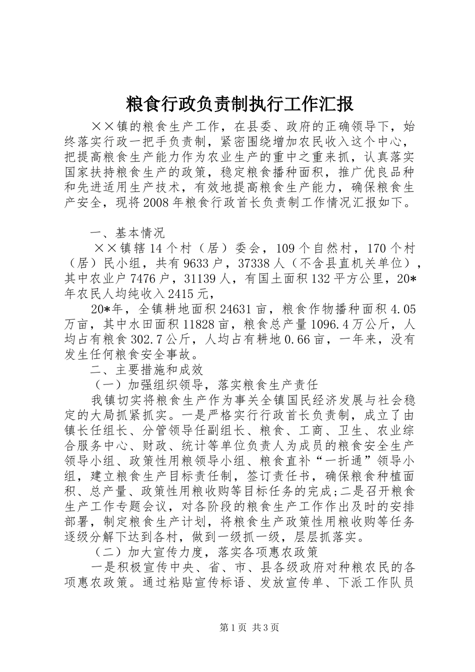 2024年粮食行政负责制执行工作汇报_第1页