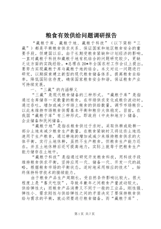 2024年粮食有效供给问题调研报告