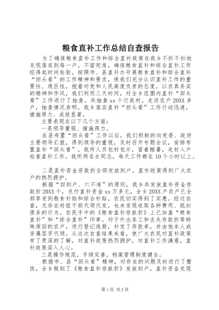 2024年粮食直补工作总结自查报告