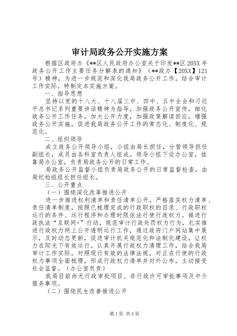 2024年审计局政务公开实施方案_第1页