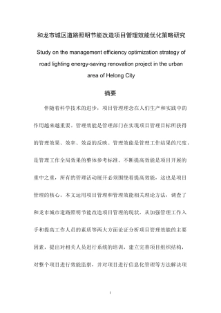 市城区道路照明节能改造项目管理效能优化策略研究  工程管理专业