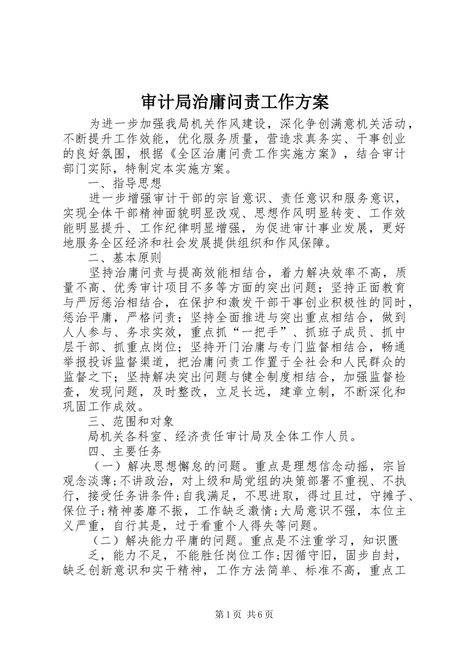 2024年审计局治庸问责工作方案_第1页