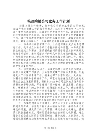 2024年粮油购销公司党务工作计划
