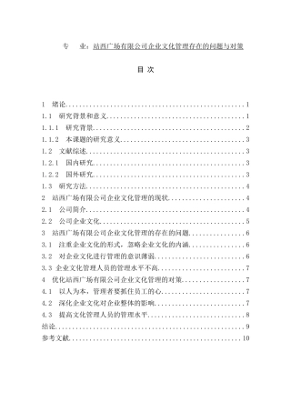 站西广场有限公司企业文化管理存在的问题与对策  工商管理专业