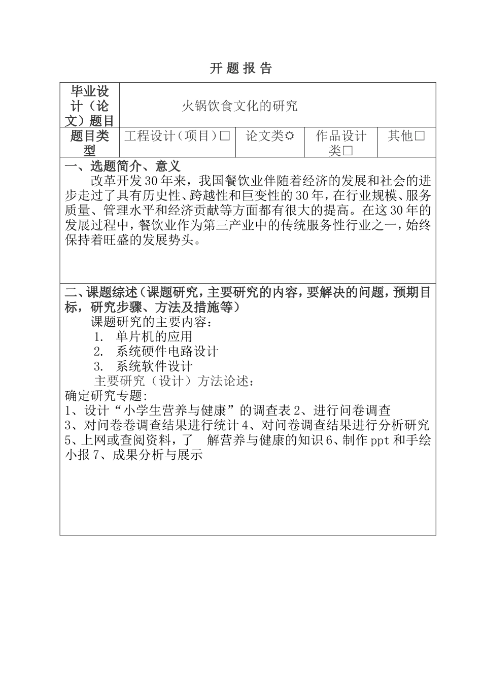 火锅饮食文化的研究  开题报告_第1页
