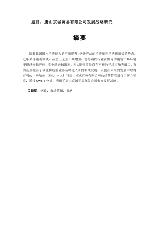 京城贸易有限公司发展战略研究分析  国际经济贸易专业