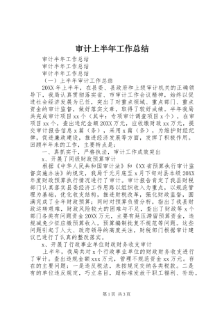 2024年审计上半年工作总结